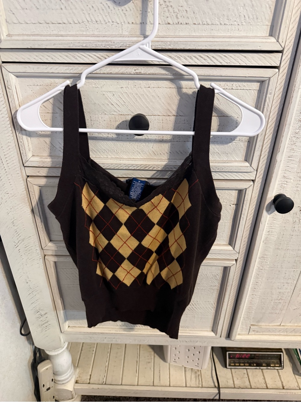 Evan Picone Black Tank with Yellow Argyle
